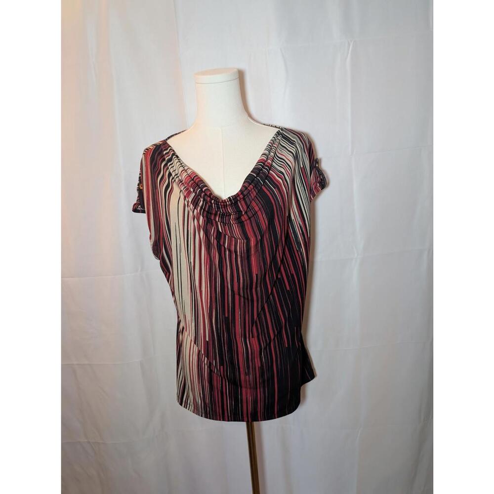 Liz Claiborne Women's Large Striped Cowl Neck Short Sleeve Top